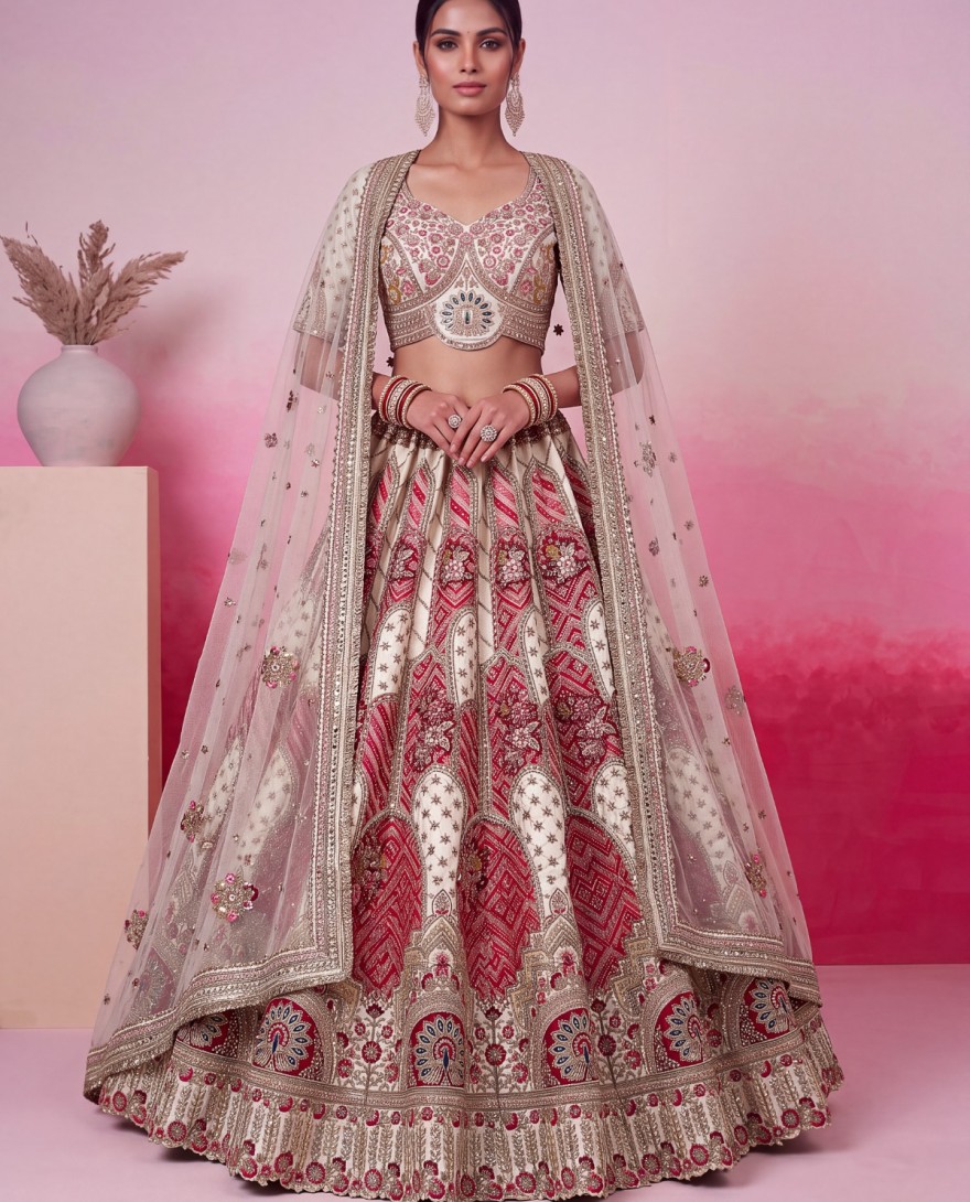 3068 - White Pure Soft Gadhwal Silk Heavy Embroidery Work Bridal Lehenga Choli